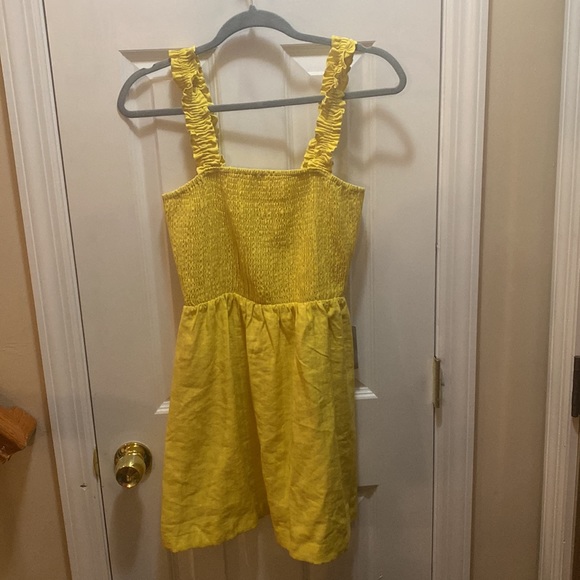 NWT Napean Sea Rd (NSR) yellow Smocked Mini Sundress Ruffled Strap Size Small - Picture 4 of 6